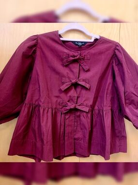 Velvet Heart Burgundy Bow-Front Peplum Top